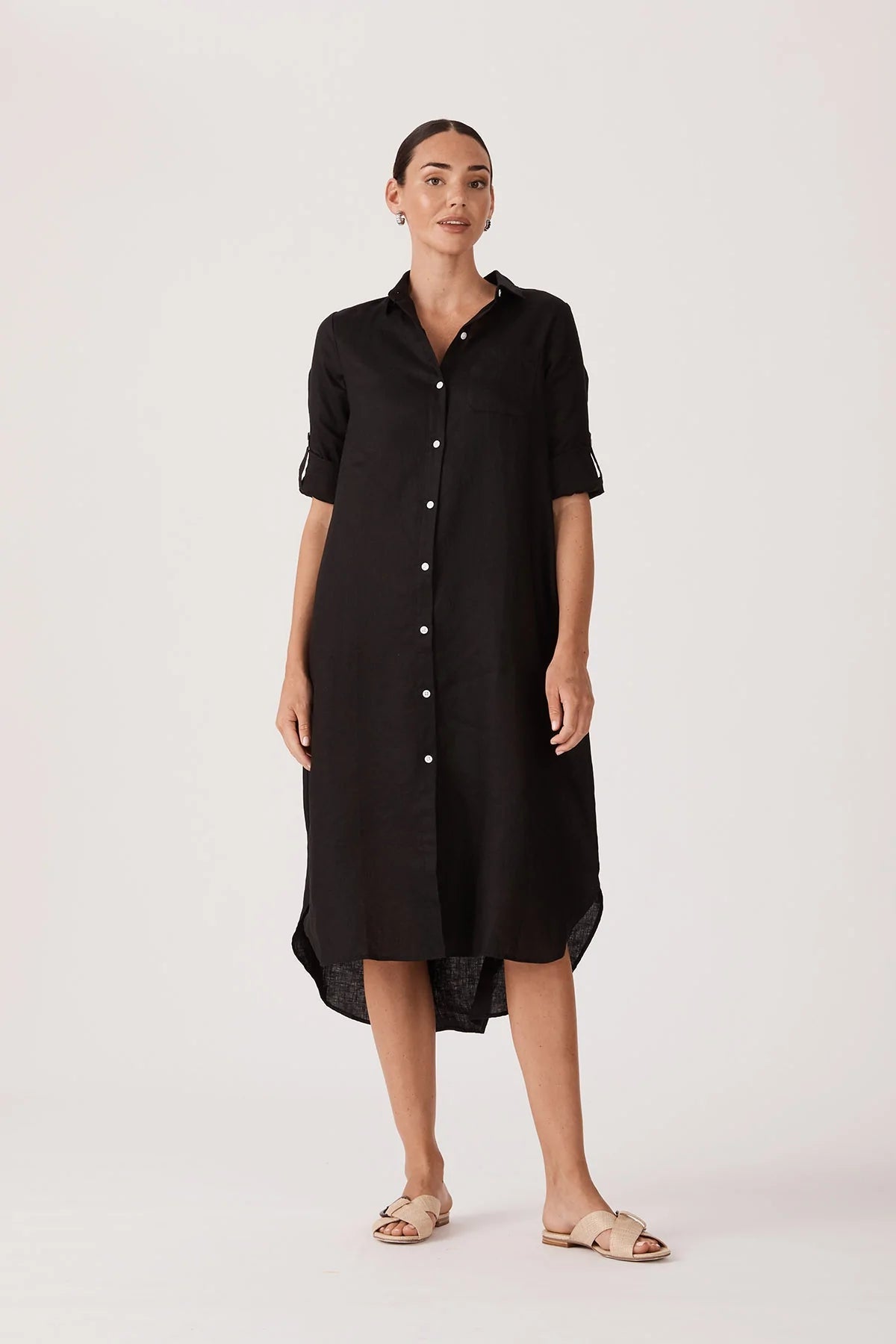 Cable Melbourne Pure Linen Shirt Dress Black Shop 9