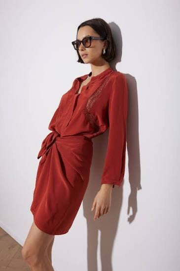 Knuefermann Lattice Shirt Burnt Henna Silk - Shop 9