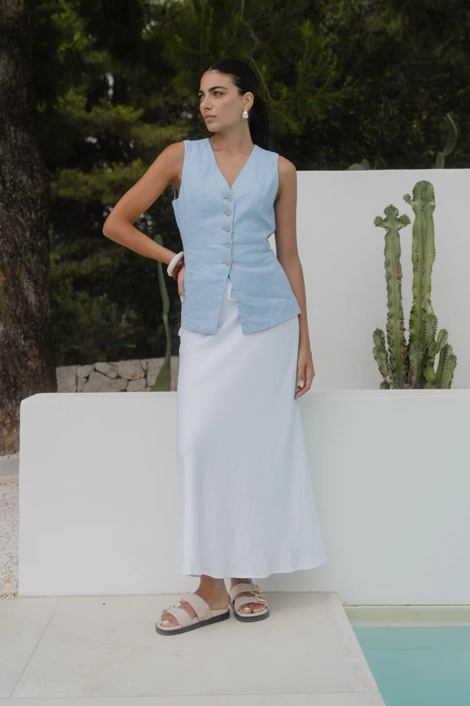 Among The Brave Summit Tie Waist Bias Maxi Skirt - White - Shop 9