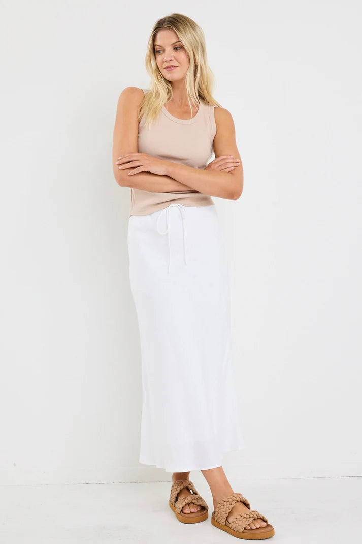 Among The Brave Summit Tie Waist Bias Maxi Skirt - White - Shop 9