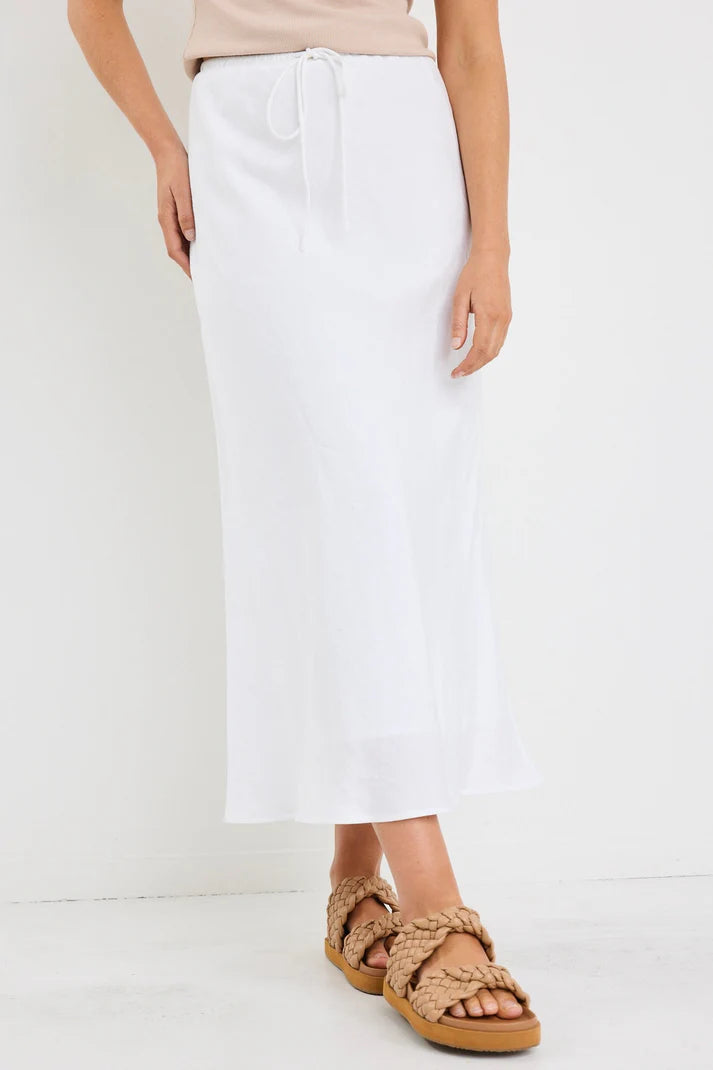 Among The Brave Summit Tie Waist Bias Maxi Skirt - White - Shop 9