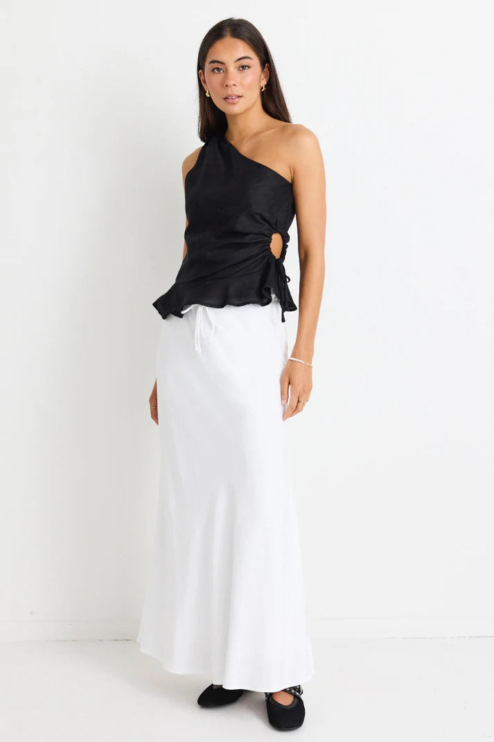 Among The Brave Summit Tie Waist Bias Maxi Skirt - White - Shop 9