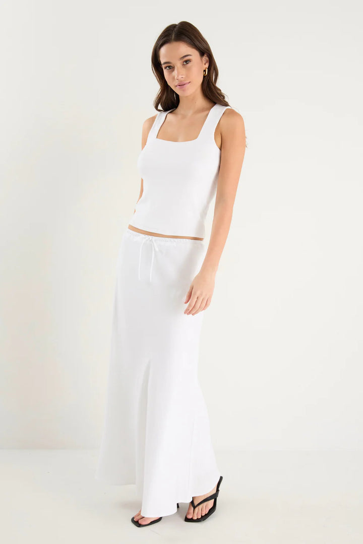 Among The Brave Summit Tie Waist Bias Maxi Skirt - White - Shop 9