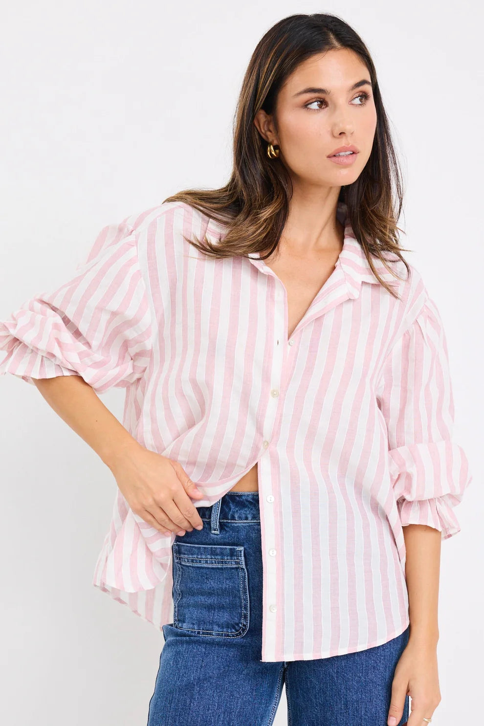 By Rosa Connection Button Front Blouse - Pink Stripe - Shop 9