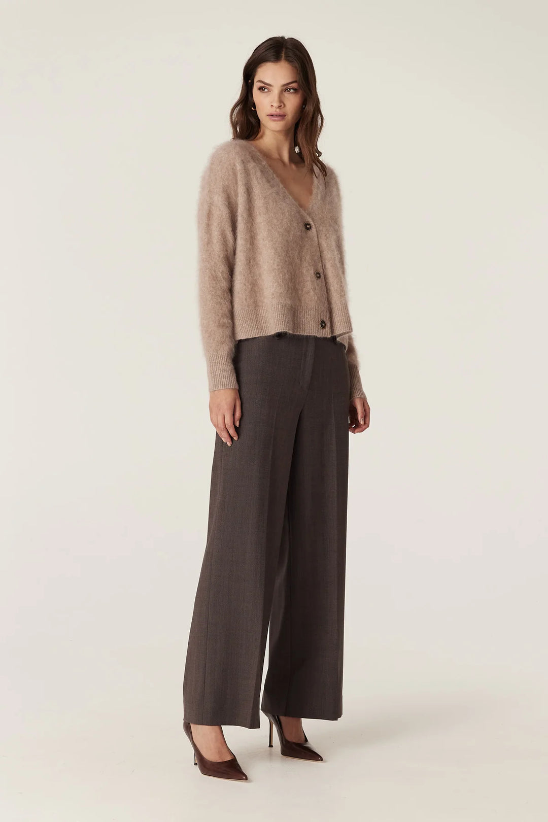 Cable Melbourne Brushed Cashwool V Cardigan - Mink - Shop 9