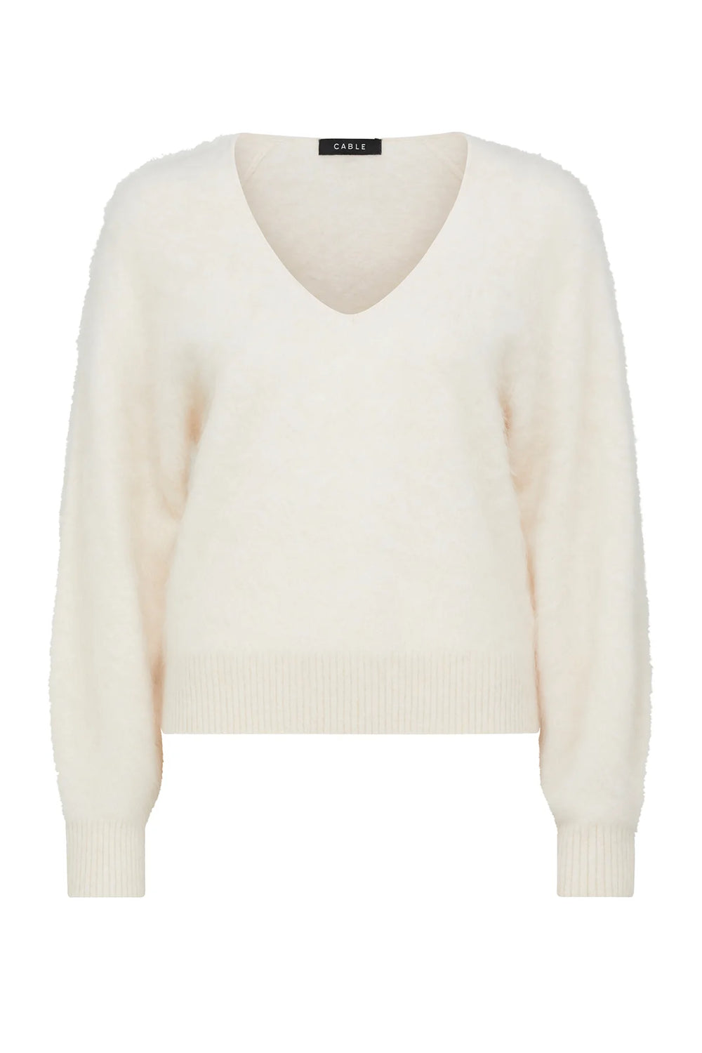 Cable Melbourne Brushed Cashwool V Jumper - Parchment - Shop 9