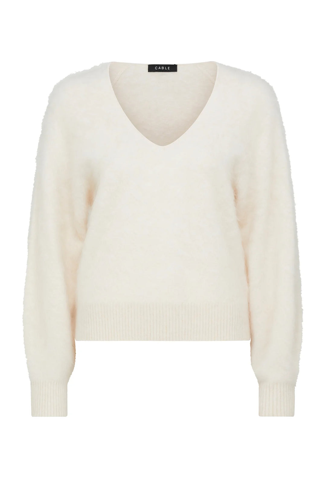 Cable Melbourne Brushed Cashwool V Jumper - Parchment - Shop 9