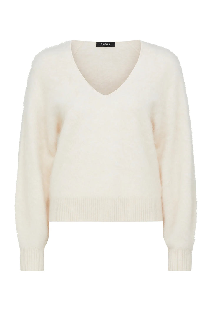 Cable Melbourne Brushed Cashwool V Jumper - Parchment - Shop 9