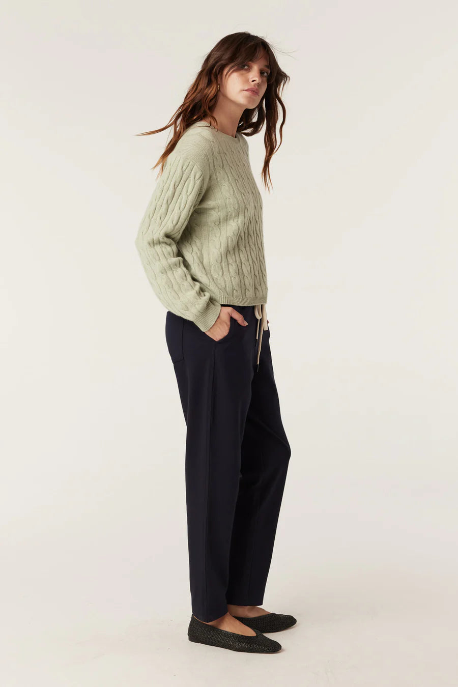 Cable Melbourne Cashwool Cable Crew Jumper - Pistachio Green - Shop 9
