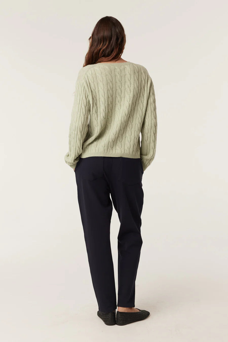 Cable Melbourne Cashwool Cable Crew Jumper - Pistachio Green - Shop 9