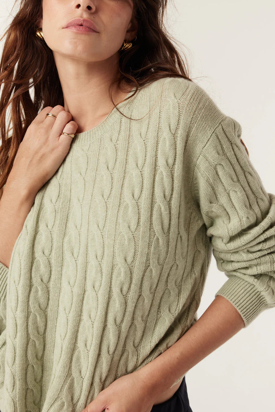 Cable Melbourne Cashwool Cable Crew Jumper - Pistachio Green - Shop 9