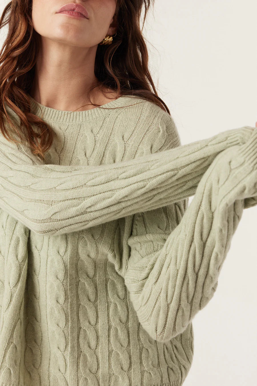 Cable Melbourne Cashwool Cable Crew Jumper - Pistachio Green - Shop 9