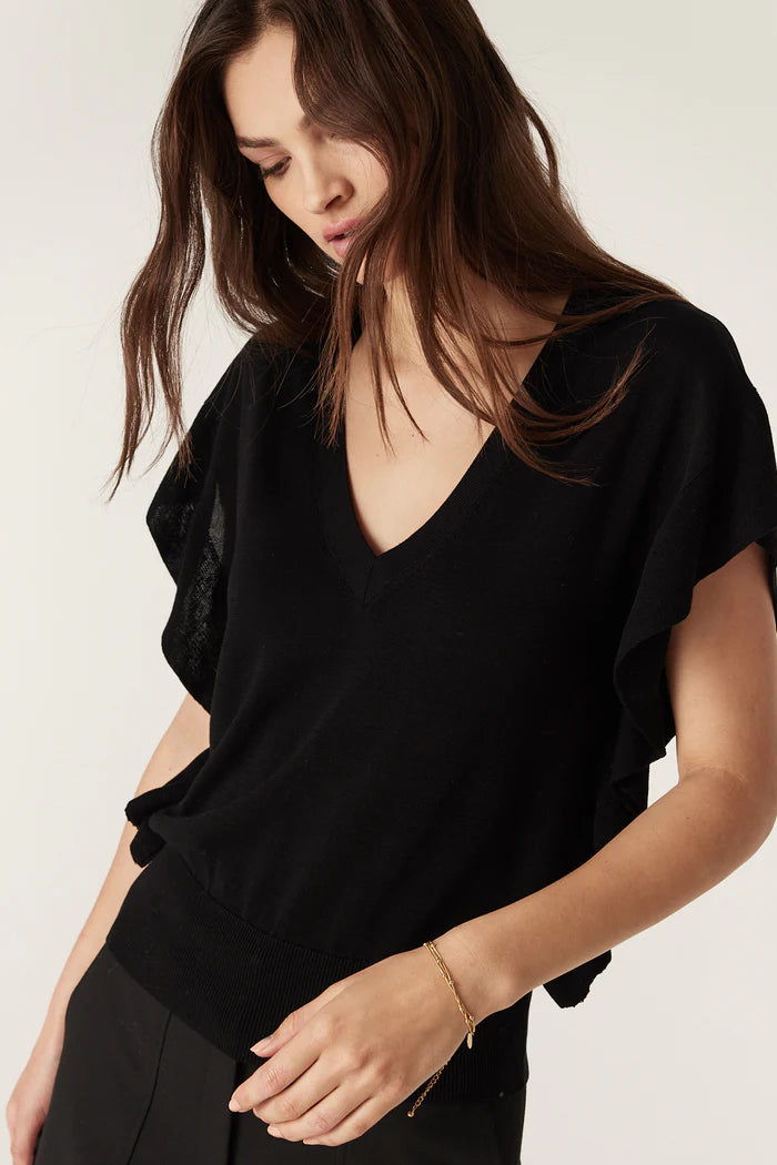 Cable Melbourne Silk Tencel Frill Top - Black - Shop 9