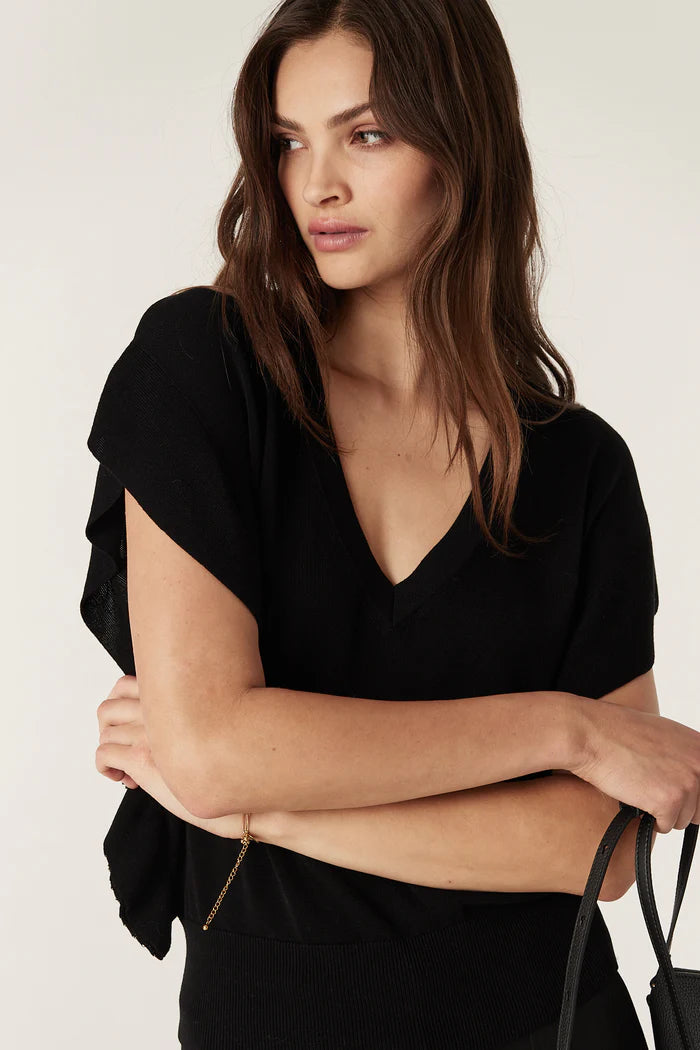 Cable Melbourne Silk Tencel Frill Top - Black - Shop 9
