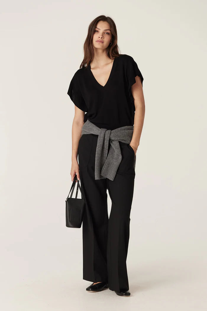 Cable Melbourne Silk Tencel Frill Top - Black - Shop 9