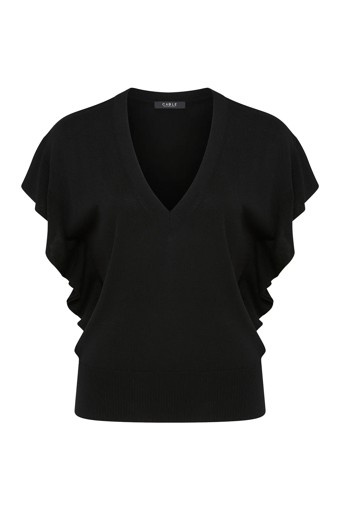Cable Melbourne Silk Tencel Frill Top - Black - Shop 9