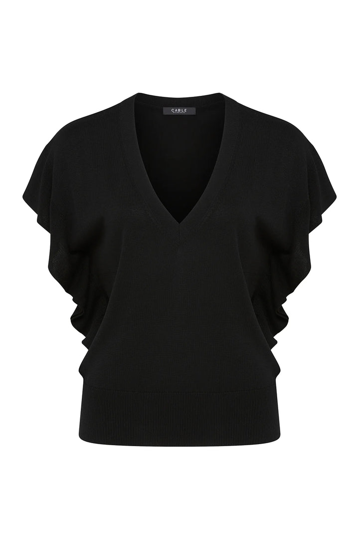 Cable Melbourne Silk Tencel Frill Top - Black - Shop 9