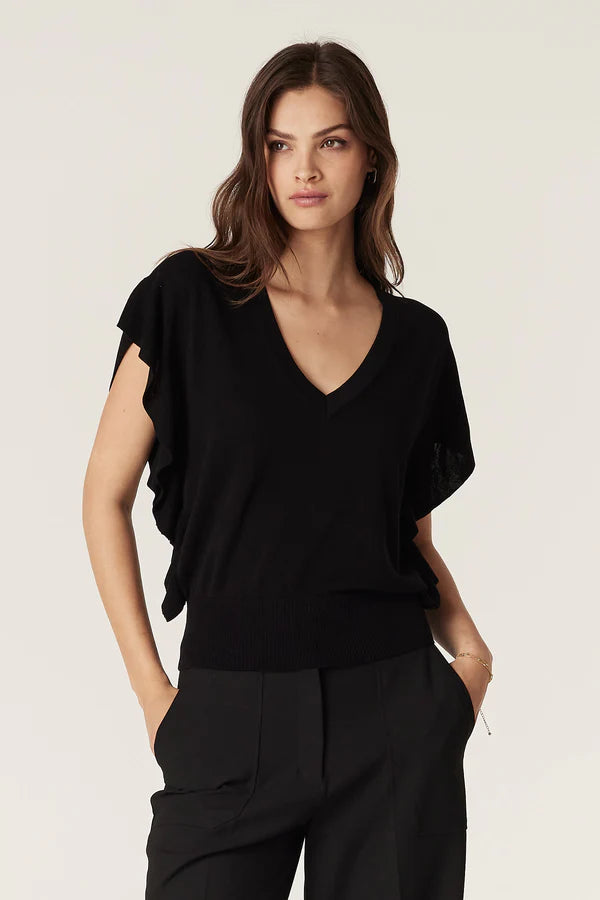 Cable Melbourne Silk Tencel Frill Top - Black - Shop 9
