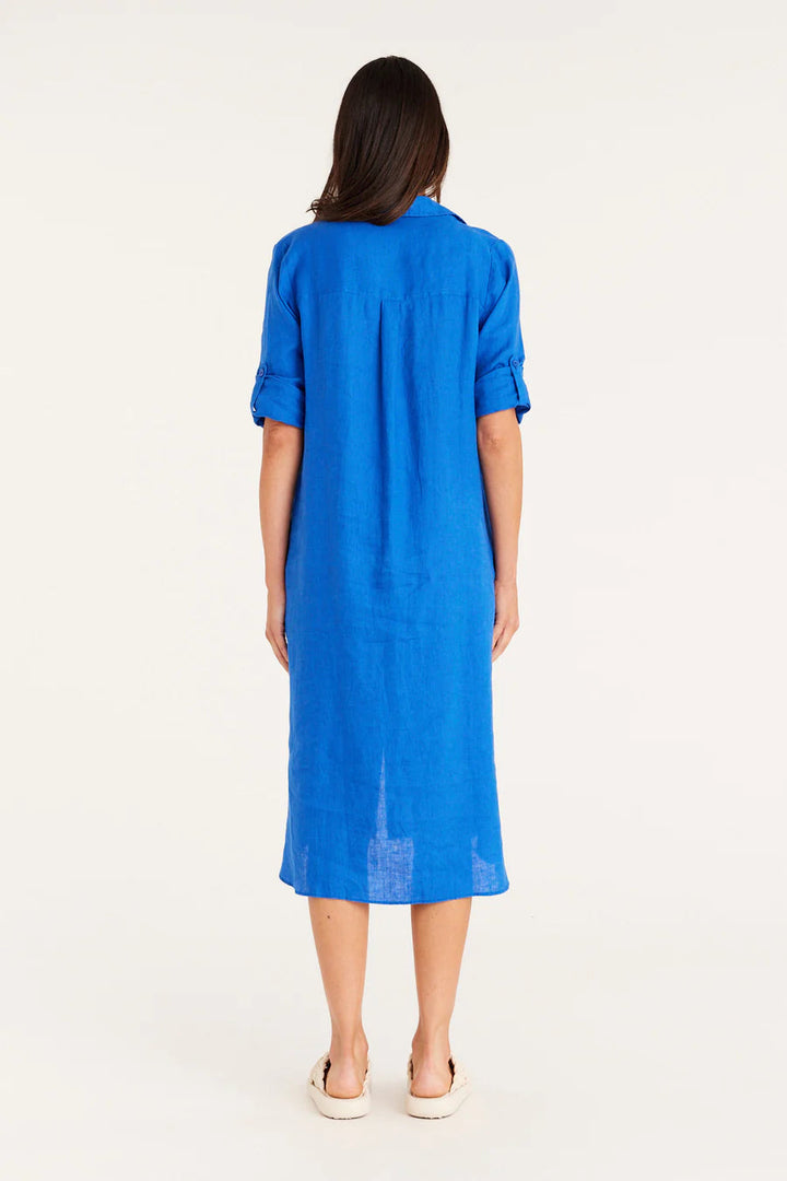 Cable Pure Linen Shirt Dress - Cobalt Blue - Shop 9