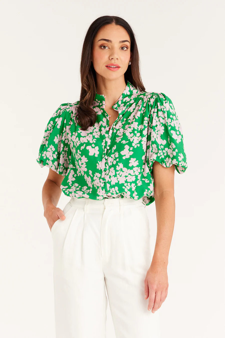Cable Rosie Blouse - Green Print - Shop 9