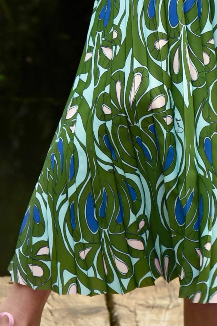 Coop Skipped a Pleat Skirt - Green + Blue