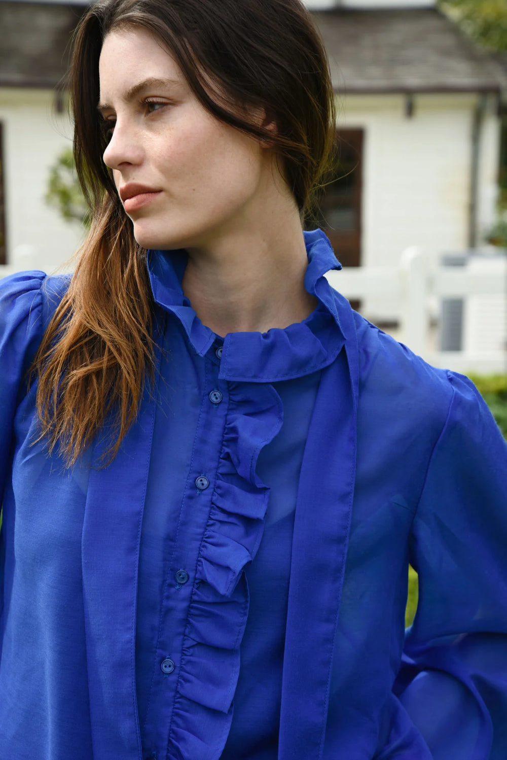 Cooper Ruffle Act Blouse - Cobalt - Shop 9