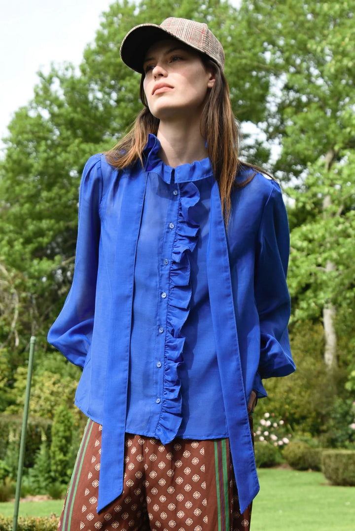 Cooper Ruffle Act Blouse - Cobalt - Shop 9