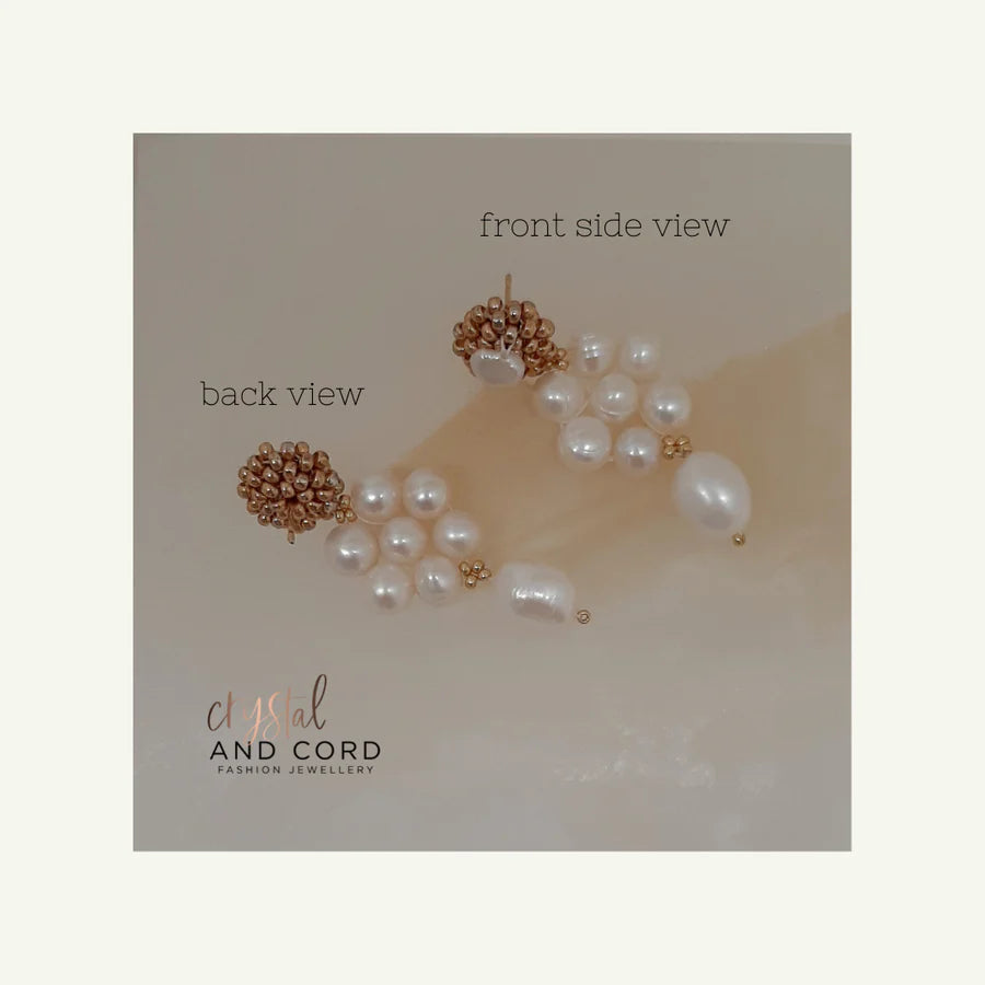 Crystal and Cord Lishara - Hand Beaded stud and freshwater pearl beads flower earrings - Shop 9