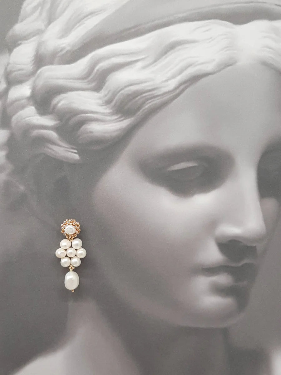 Crystal and Cord Lishara - Hand Beaded stud and freshwater pearl beads flower earrings - Shop 9
