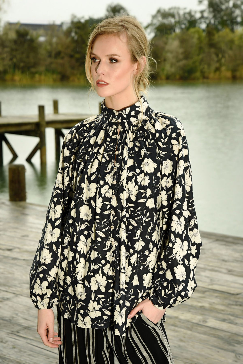 Curate Button of The Joke Top - Black Floral - Shop 9