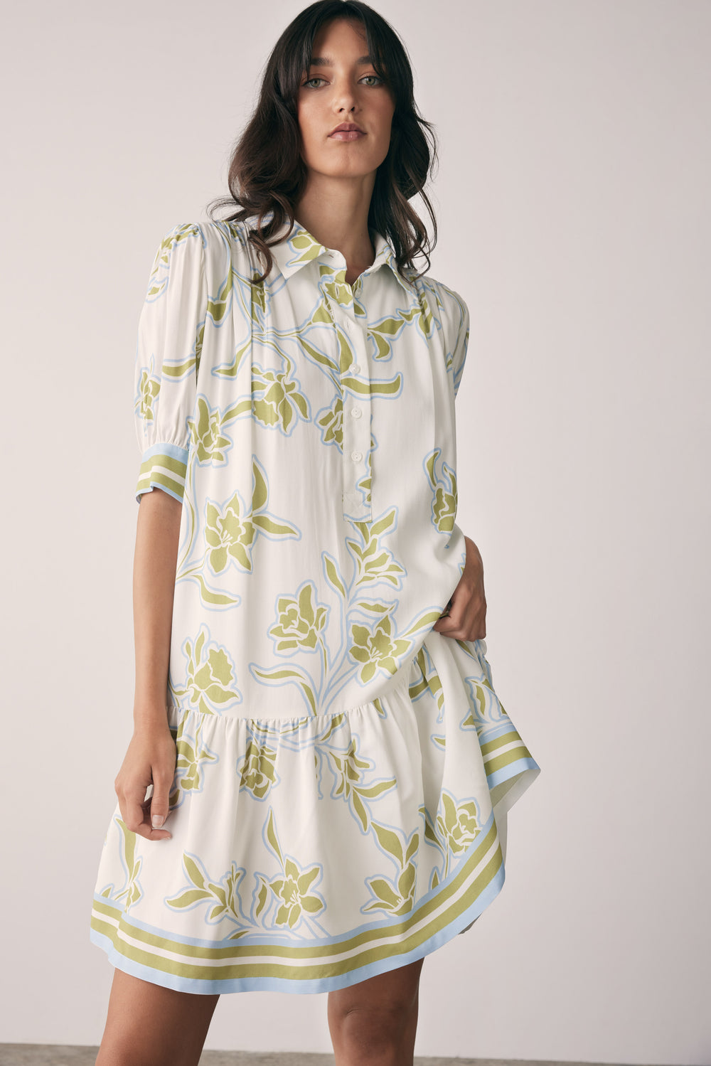 Esmaee Tranquility Mini Dress - Olive Floral - Shop 9