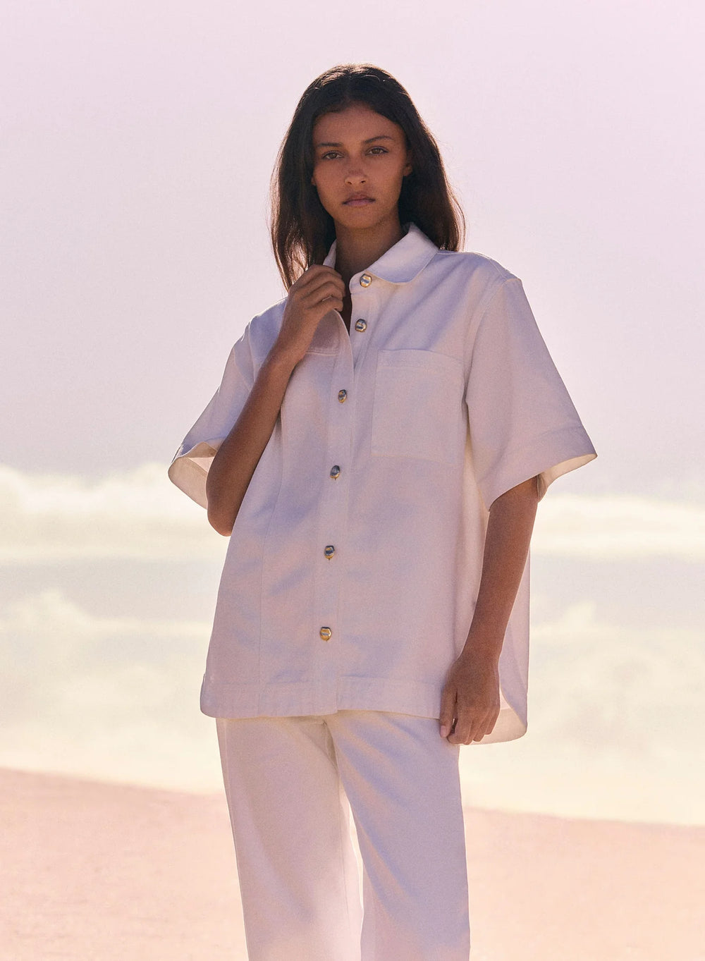Coming Soon: Esmaee Capilla Denim Shirt - Ivory - Shop 9