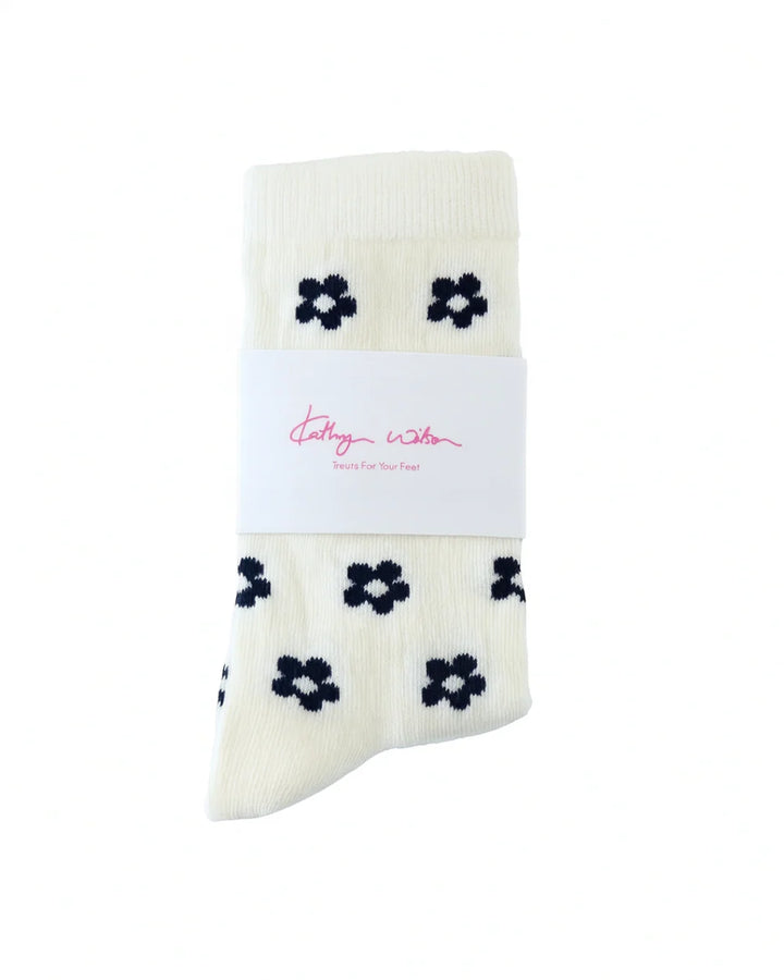 Kathryn Wilson Socks - Cream/Ink Petals - Shop 9