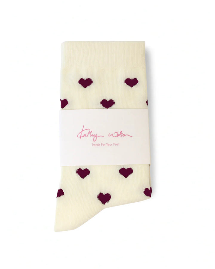 Kathryn Wilson Socks - Cream/Wine Hearts - Shop 9