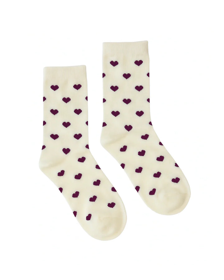 Kathryn Wilson Socks - Cream/Wine Hearts - Shop 9