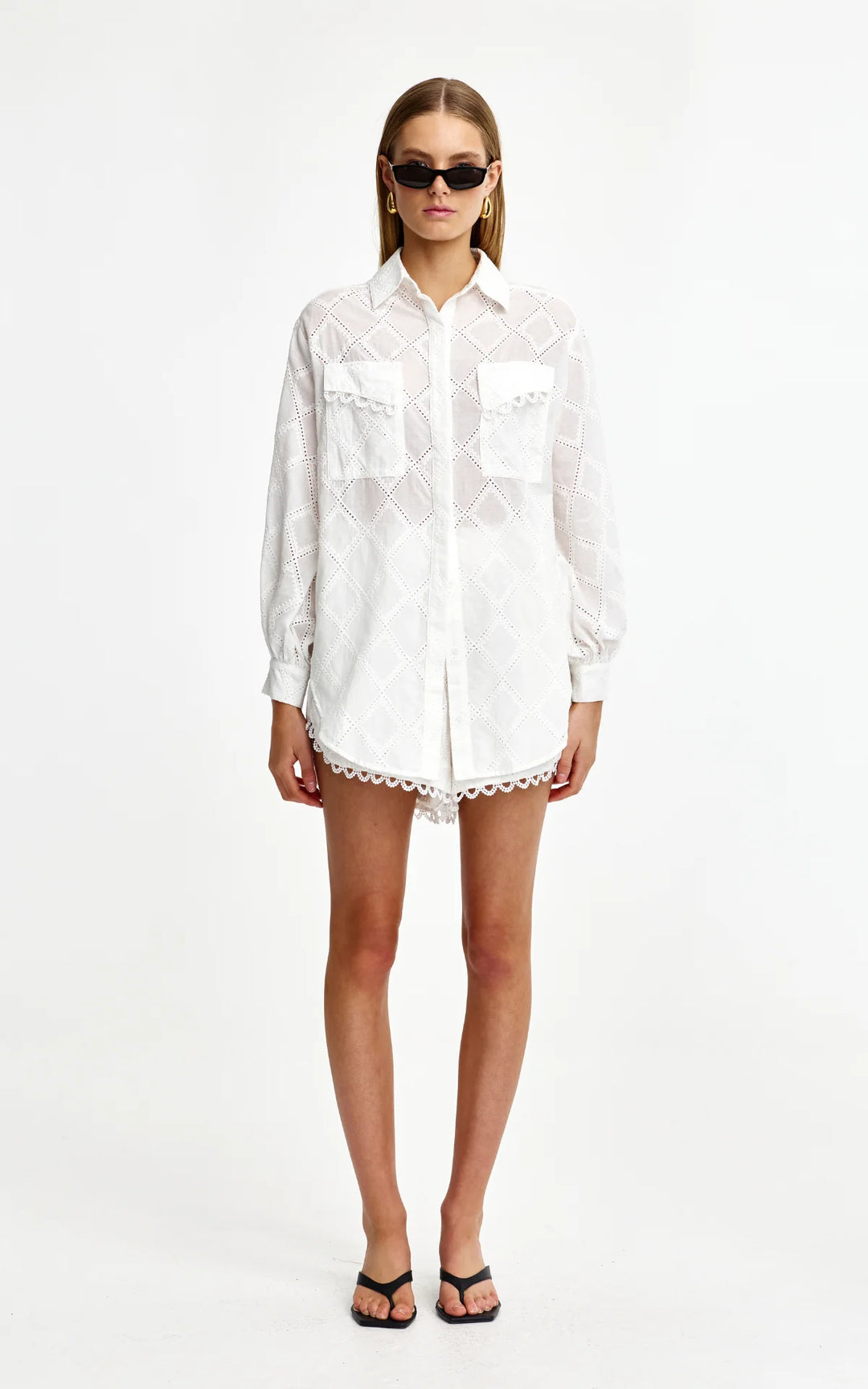 Kinney Laurel Diamond Lace Shirt - Ivory - Shop 9