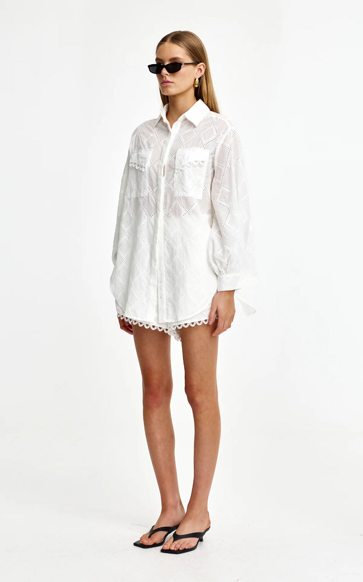 Kinney Laurel Diamond Lace Shirt - Ivory - Shop 9