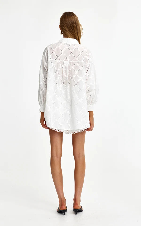 Kinney Laurel Diamond Lace Shirt - Ivory - Shop 9