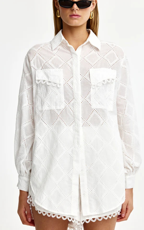 Kinney Laurel Diamond Lace Shirt - Ivory - Shop 9