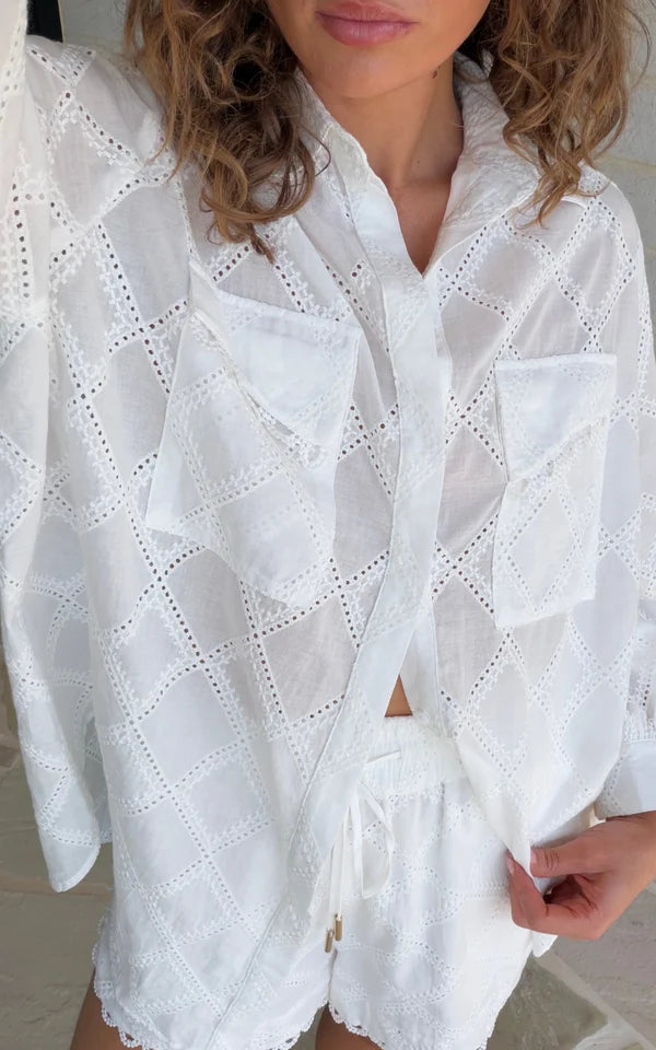 Kinney Laurel Diamond Lace Shirt - Ivory - Shop 9