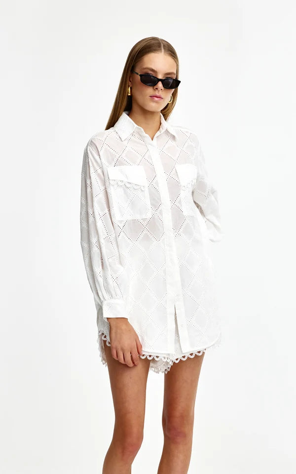 Kinney Laurel Diamond Lace Shirt - Ivory - Shop 9