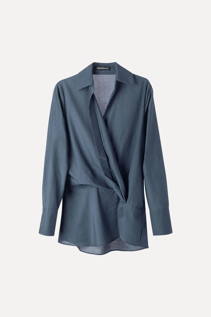 Knuefermann Knotted Shirt Silk/Cotton Cafe Petrol Blue