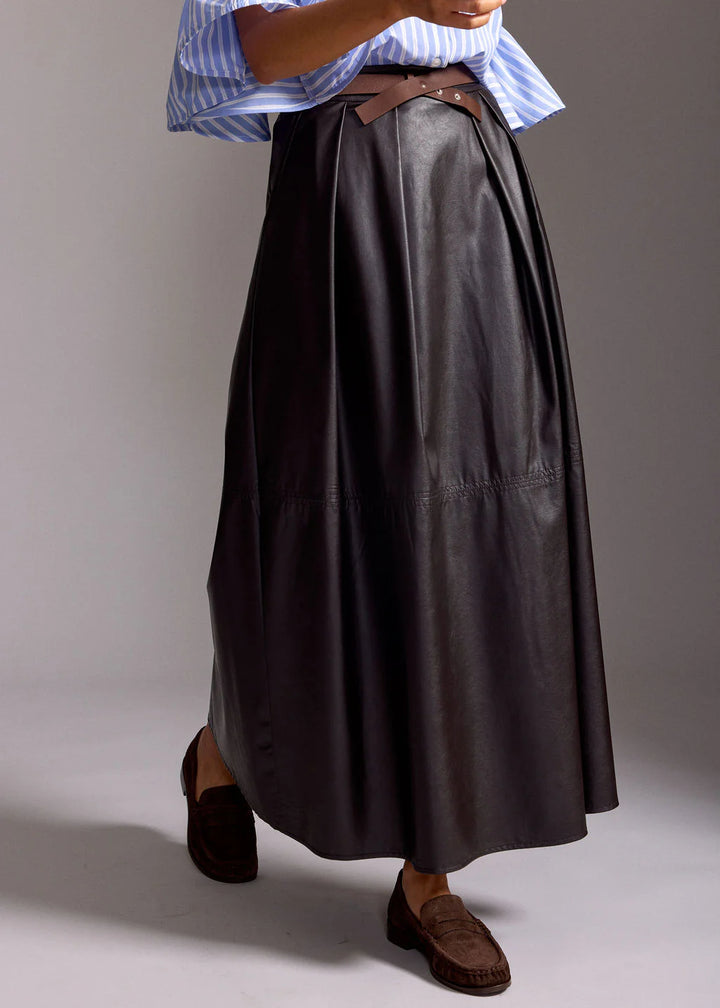 Lauren Vidal Bruna Long Faux leather Skirt - Cafe - Shop 9