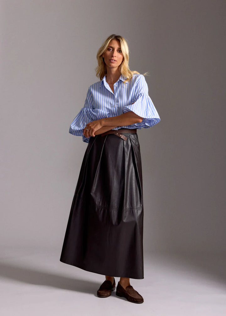 Lauren Vidal Bruna Long Faux leather Skirt - Cafe - Shop 9