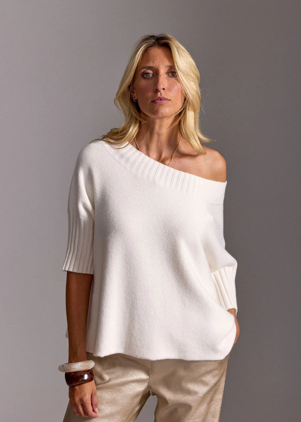 Lauren Vidal Vinci Short Boat Neck Sweater - Ecru - Shop 9