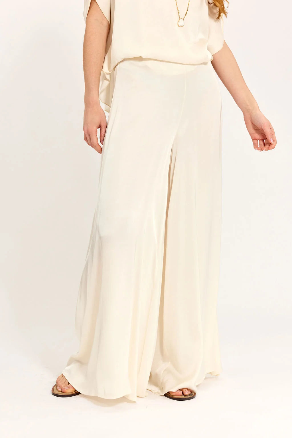 Lauren Vidal Fluid Wide Pants - Capry Ecru