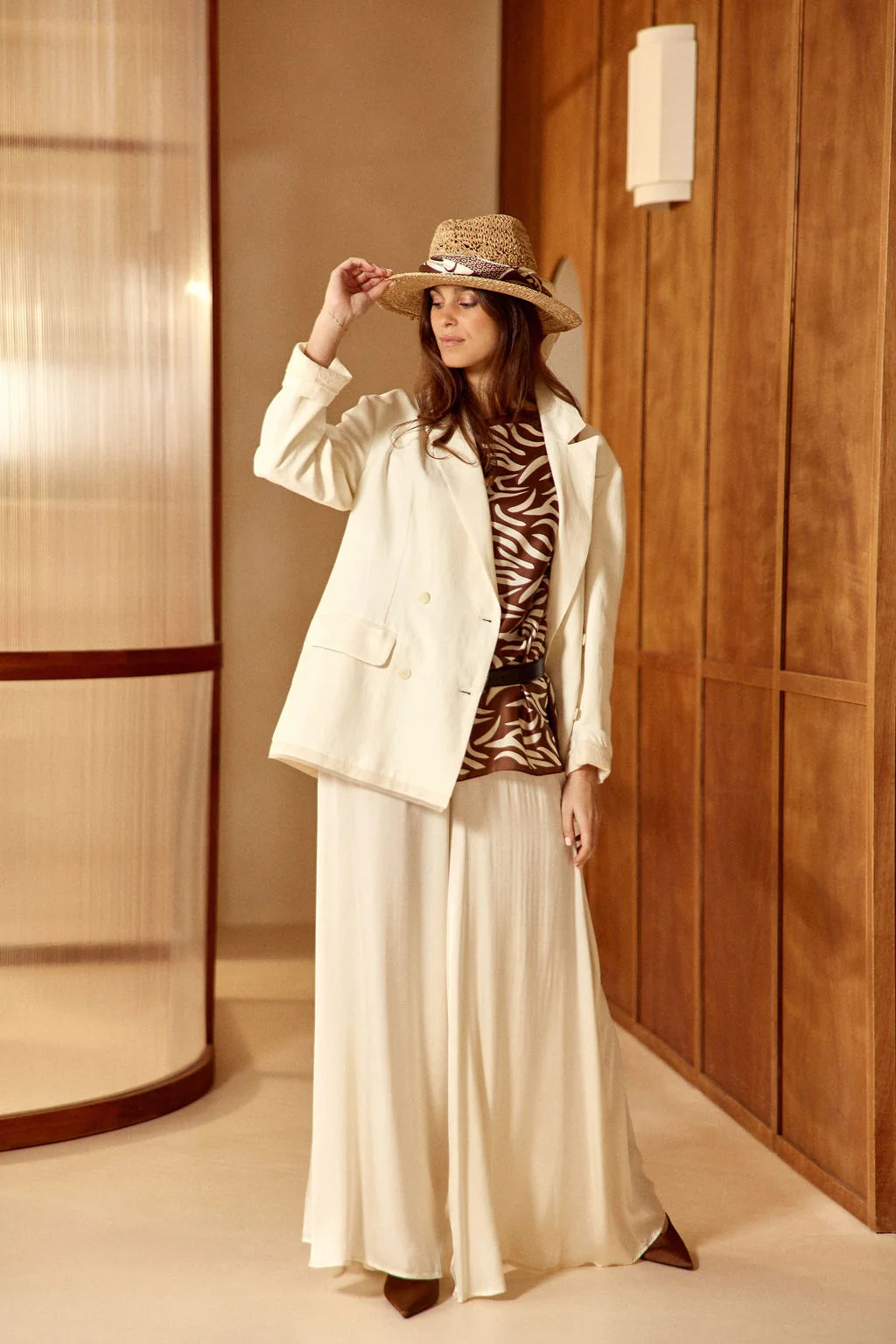 Lauren Vidal Fluid Wide Pants - Capry Ecru