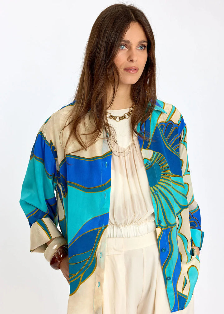 Lauren Vidal Loose Printed Shirt - Leni Turquoise