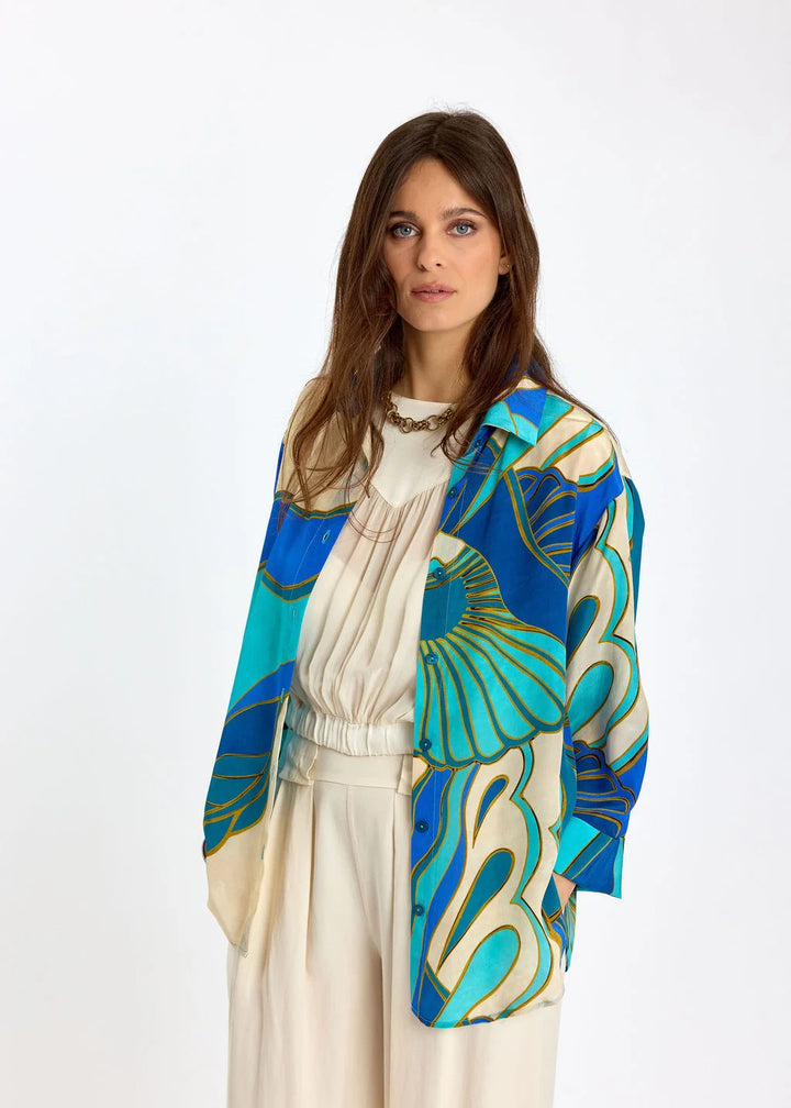 Lauren Vidal Loose Printed Shirt - Leni Turquoise