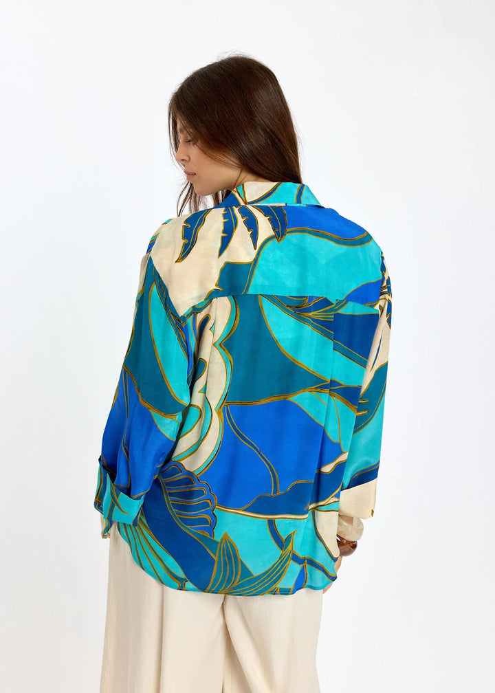 Lauren Vidal Loose Printed Shirt - Leni Turquoise